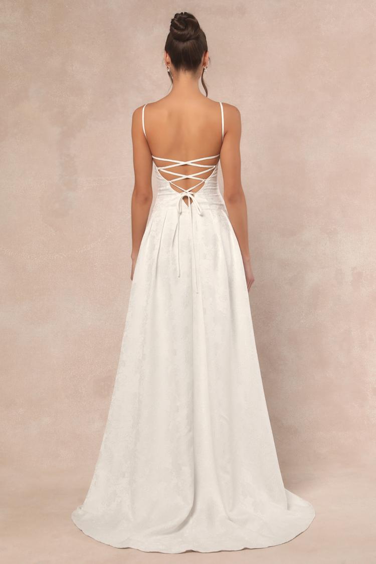 Arabella White Jacquard Basque Waist Maxi Dress