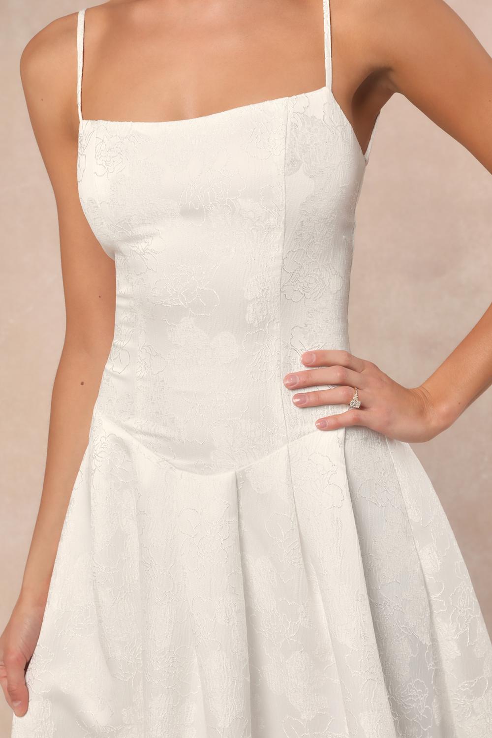 Arabella White Jacquard Basque Waist Maxi Dress