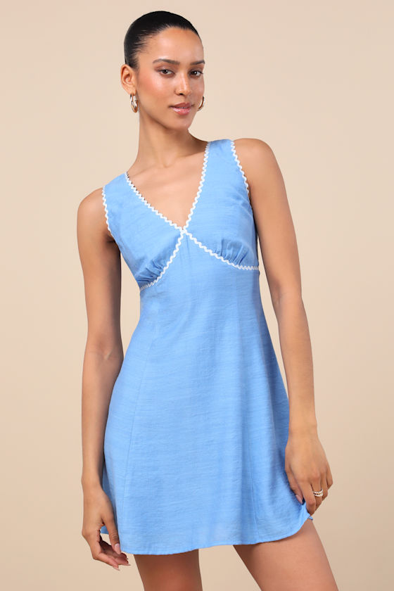 Arelie Blue Rickrack Linen Mini Dress 1