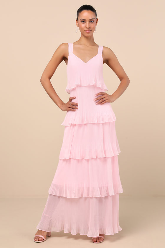 Shop Lulus Elegant Nature Blush Pink Pleated Sleeveless Tiered Maxi Dress
