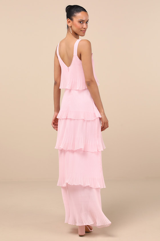 Shop Lulus Elegant Nature Blush Pink Pleated Sleeveless Tiered Maxi Dress