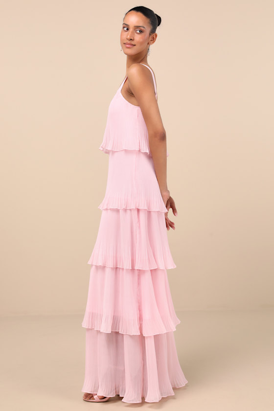 Shop Lulus Elegant Nature Blush Pink Pleated Sleeveless Tiered Maxi Dress