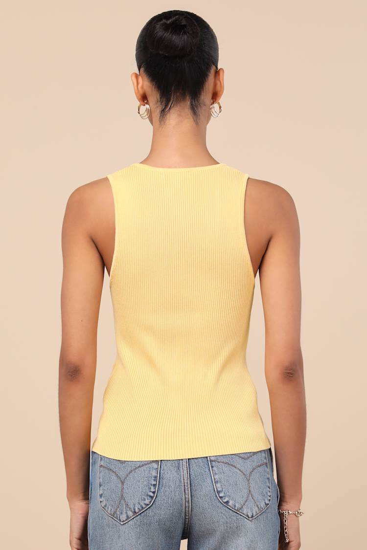 Cheslyn Yellow Ribbed Button-Front Tank Top
