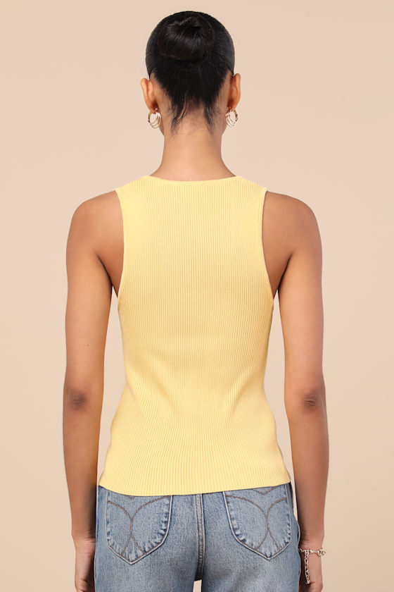 Cheslyn Yellow Ribbed Button-Front Tank Top 3