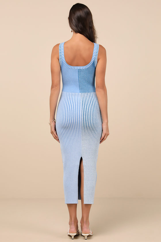 Shop Lulus Radiant Personality Blue Color Block Ribbed Knit Midi Dress