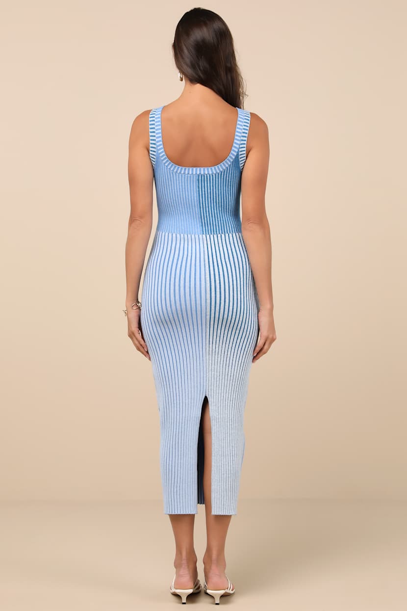 michelle bodycon knitted colourblock midi dress Blue Color Block - Ribbed Knit Dress - Dress or transform for evening DEALS Off The Shoulder Floral Size:Mom Xl