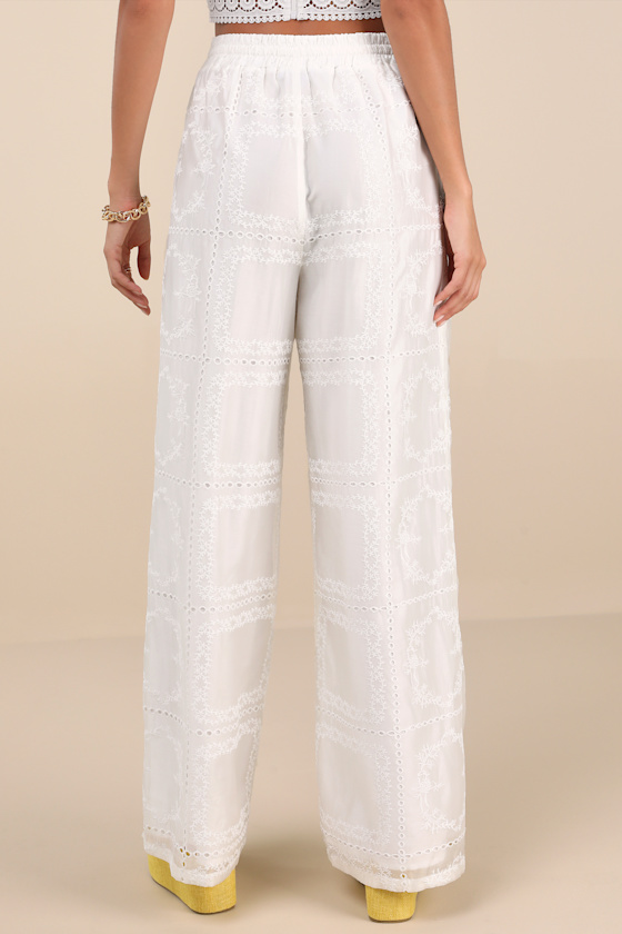 Lulus Anthoula White Eyelet Embroidered Drawstring Pants In White