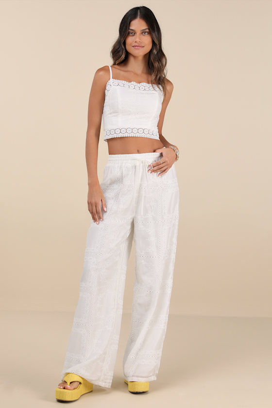 Lulus Anthoula White Eyelet Embroidered Crochet Lace Crop Top In White