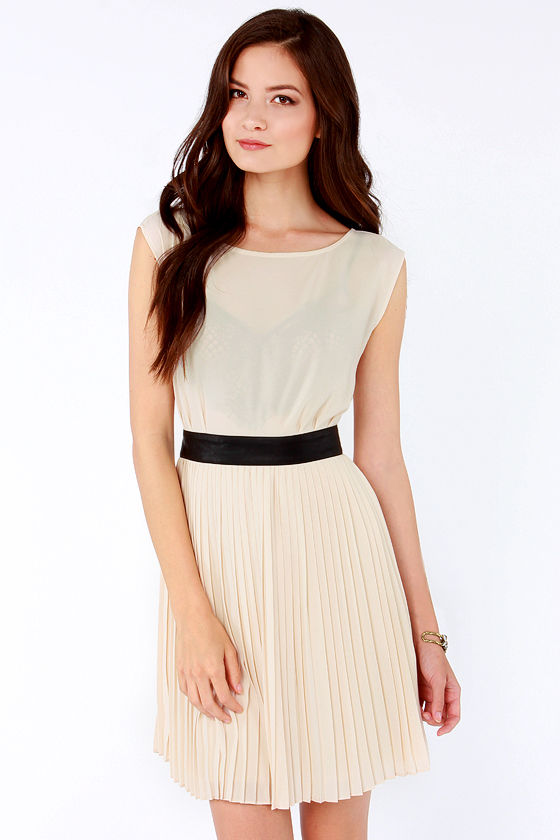 BB Dakota Jean Dress Beige Dress Pleated Dress 83.00 Lulus