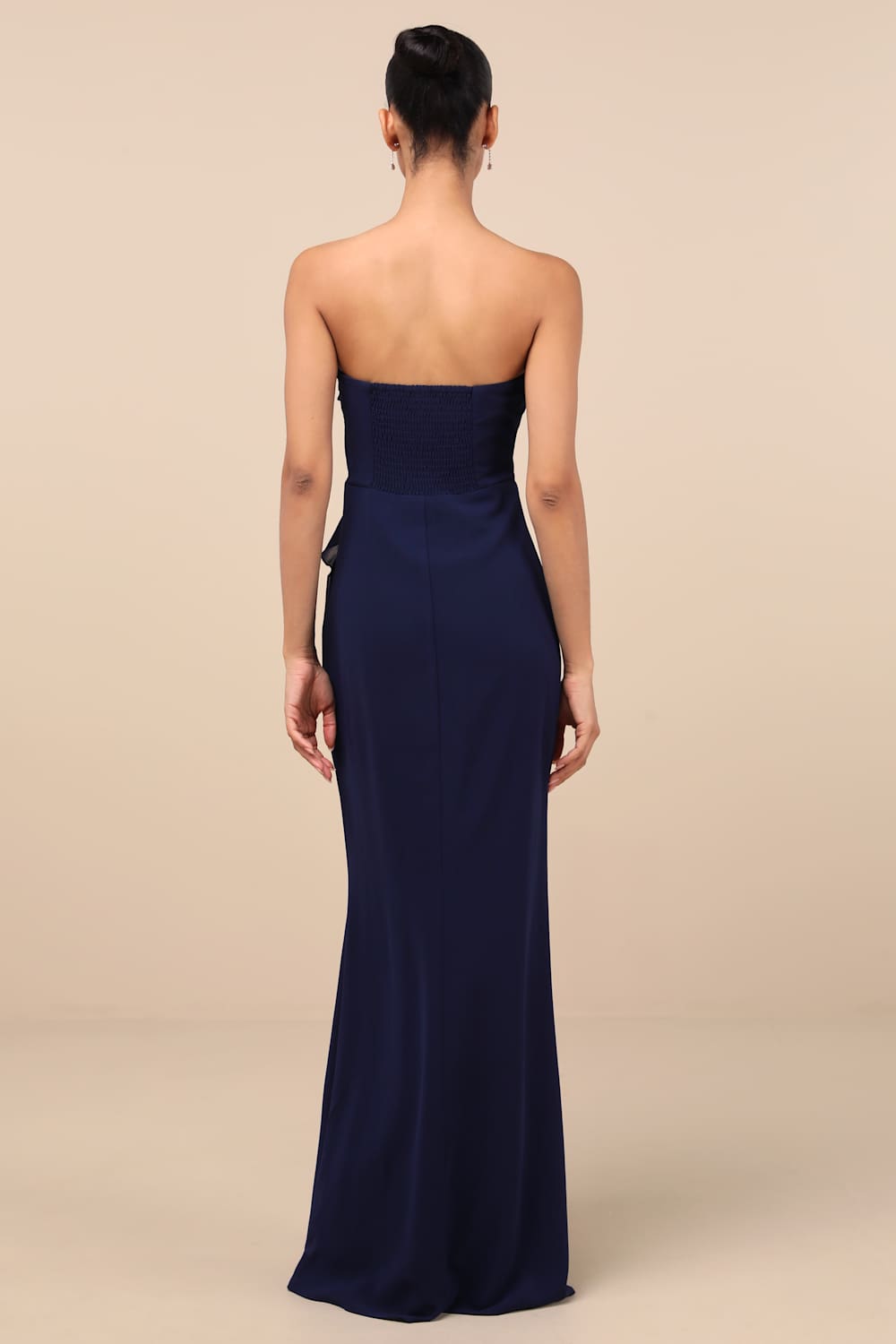 Excellent Sensation Navy Strapless Ruffled Maxi Dress