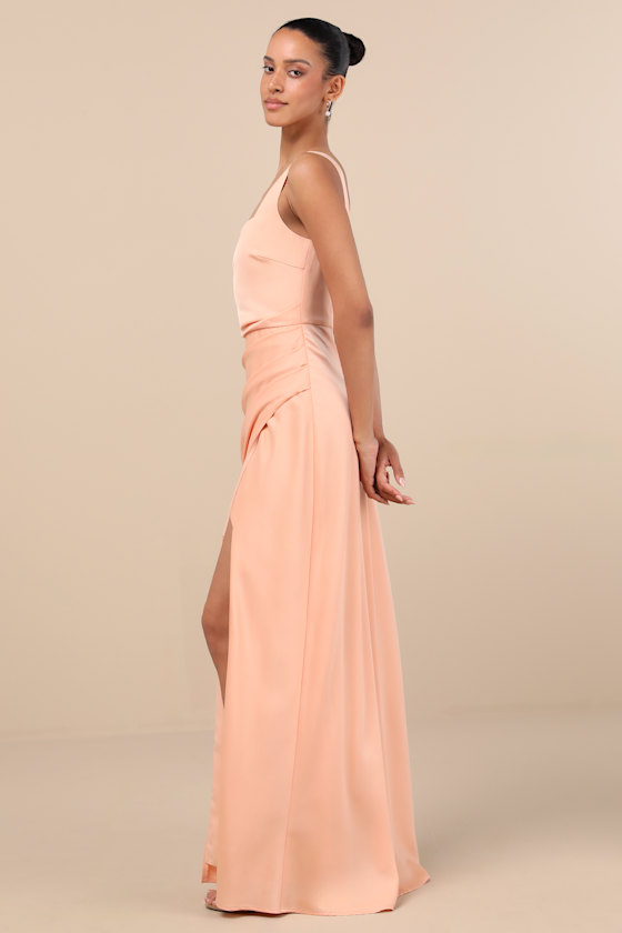 Shop Lulus Red Carpet Romance Peach Satin Square Neck Maxi Dress