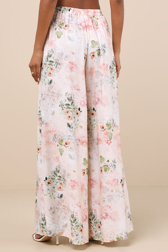 Lulus Uvani White Multi Floral Wide-leg Drawstring Pants In White