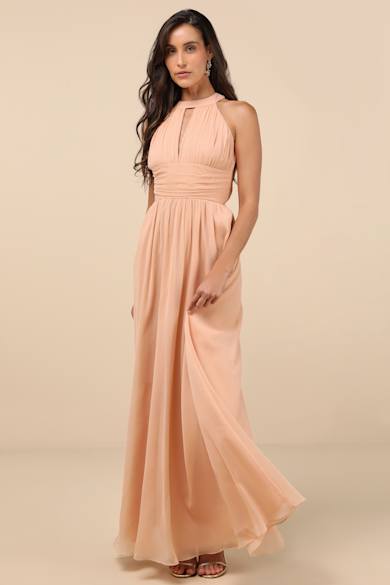 knee length dresses for ladies Flattering Peach Lace Floral Midi Dress - All Dresses main image 1