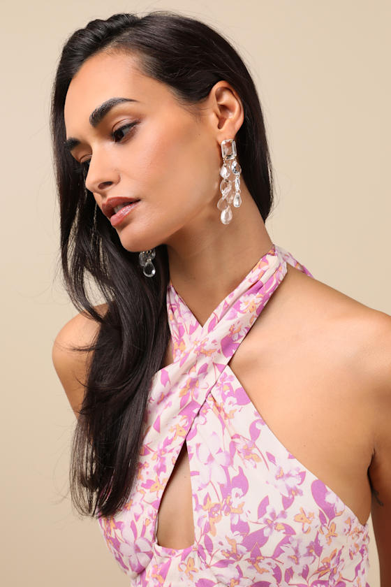 LULUS MARVELLA GOLD AND CLEAR RHINESTONE STATEMENT EARRINGS