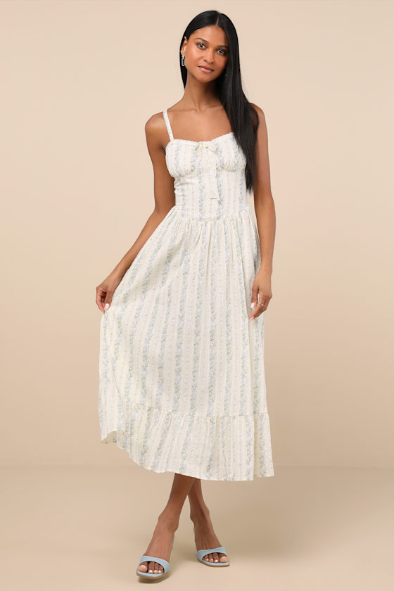 Lulus Odilie Cream Floral Lace Sleeveless Midi Dress In White