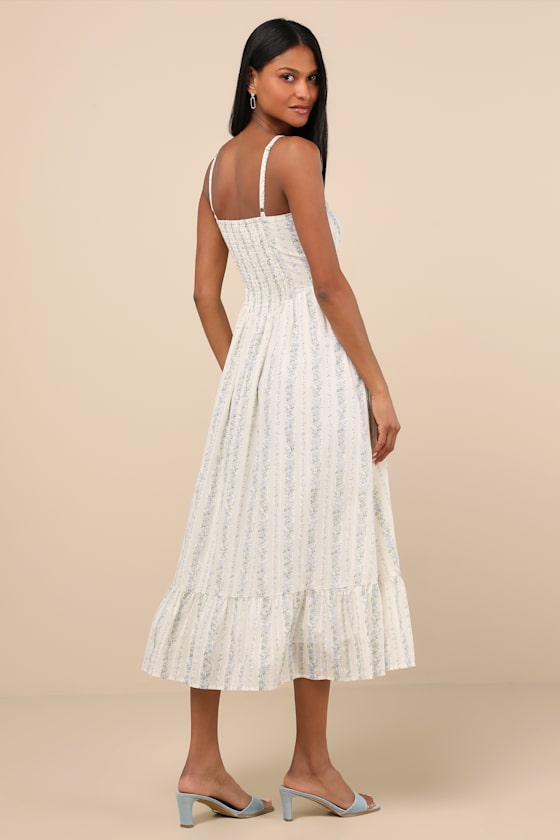 Lulus Odilie Cream Floral Lace Sleeveless Midi Dress In White