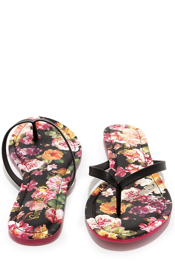 floral flip flops