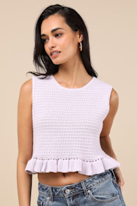 Flouncin' Around Lavender Cropped Ruffled Sweater Tank 1