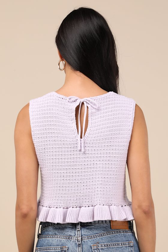 Lulus Flouncin' Around Lavender Cropped Ruffled Sweater Tank In Purple