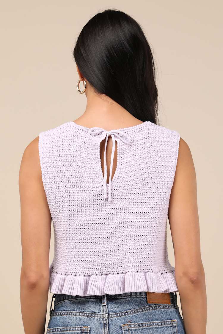 Flouncin' Around Lavender Cropped Ruffled Sweater Tank