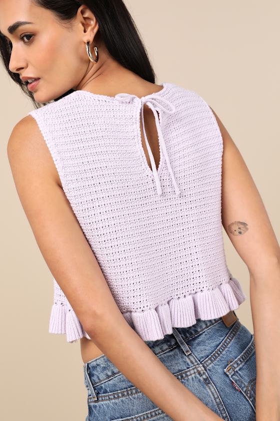 Lulus Flouncin' Around Lavender Cropped Ruffled Sweater Tank In Purple