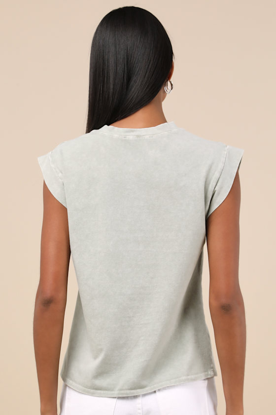 Lulus Quilo Washed Sage Short Sleeve Tee In Green