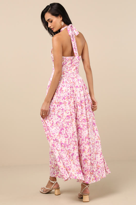 Lulus Jabina Ivory Multi Floral Cross-front Midi Dress In Ivory
