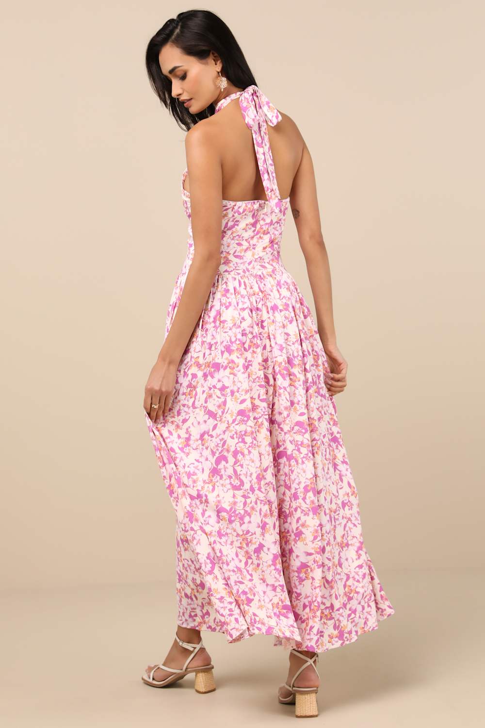 Jabina Ivory Multi Floral Cross-Front Midi Dress