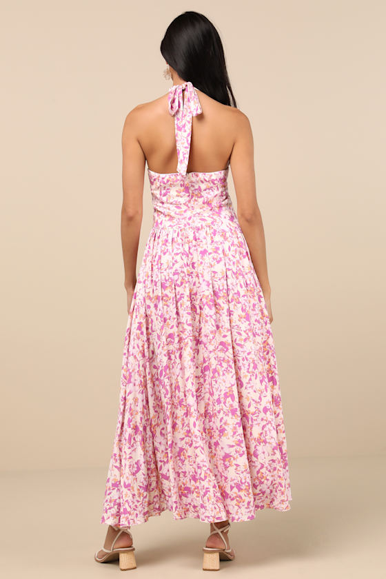 Lulus Jabina Ivory Multi Floral Cross-front Midi Dress In Ivory