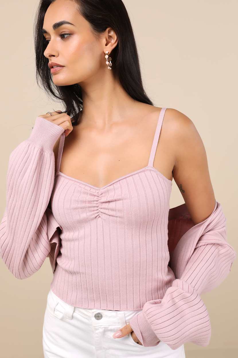 Dusty Rose Sweater Set - Cami Top and Cardigan Set - Cardigan Set 