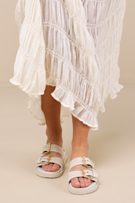 Tenzin Cream Linen Buckle Slide Sandals