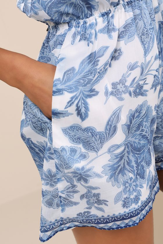 Blue and White Boho Romper - Floral Romper - Halter Neck Romper - Image 5