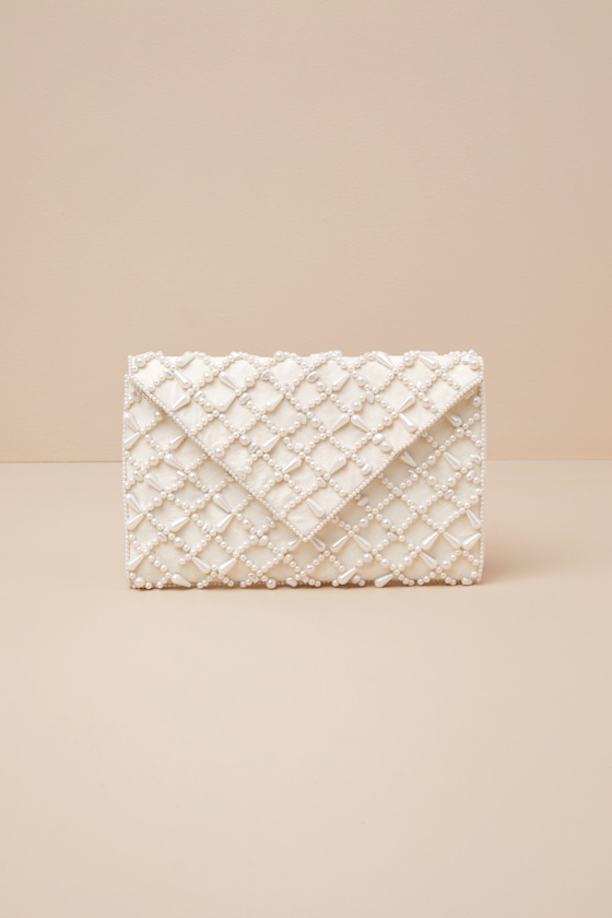 Shop Lulus Allura Ivory Pearl Beaded Clutch