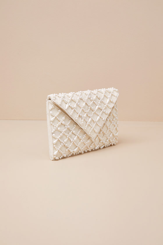 Shop Lulus Allura Ivory Pearl Beaded Clutch