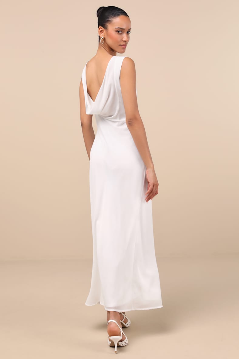 Yaneli White Boat Neck Cowl Back Maxi Dress