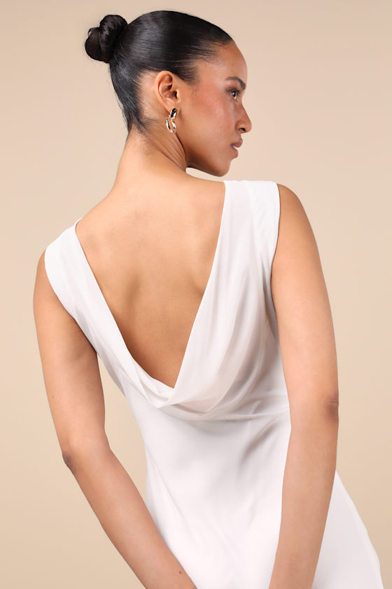 Lulus Yaneli White Boat Neck Cowl Back Maxi Dress In White