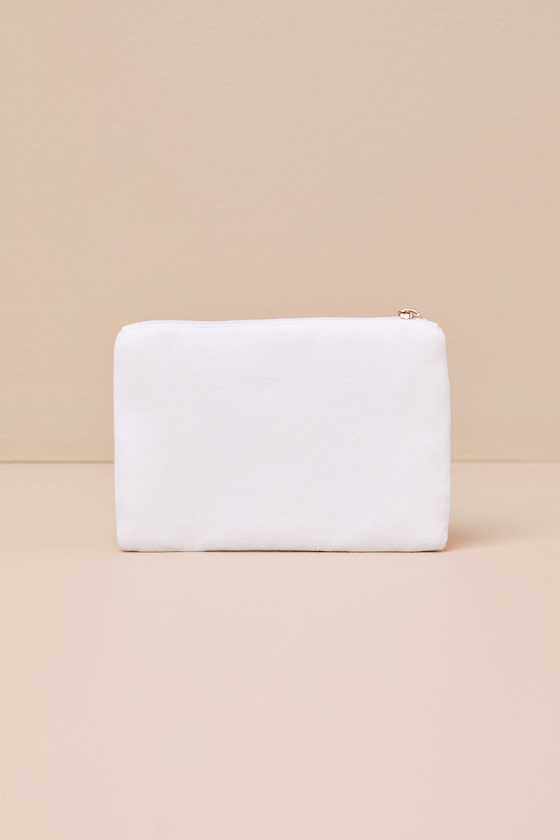 LULUS GLOWING VOW WHITE BEADED ZIPPER POUCH 