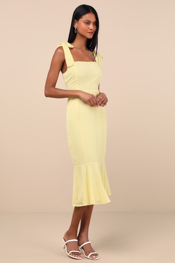 Shop Lulus Bimini Light Yellow Swiss Dot Tie-strap Midi Dress
