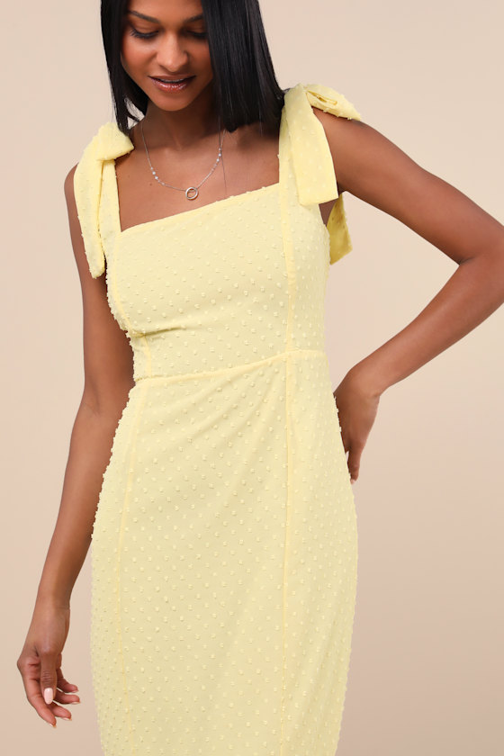 Shop Lulus Bimini Light Yellow Swiss Dot Tie-strap Midi Dress