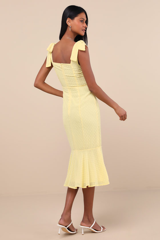 Shop Lulus Bimini Light Yellow Swiss Dot Tie-strap Midi Dress