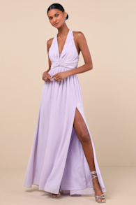 Marilina Lavender Pleated Twist-Front Maxi Dress