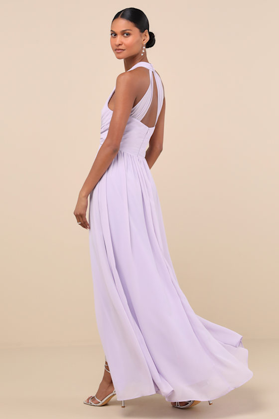 Lulus Marilina Lavender Pleated Twist-front Maxi Dress In Purple