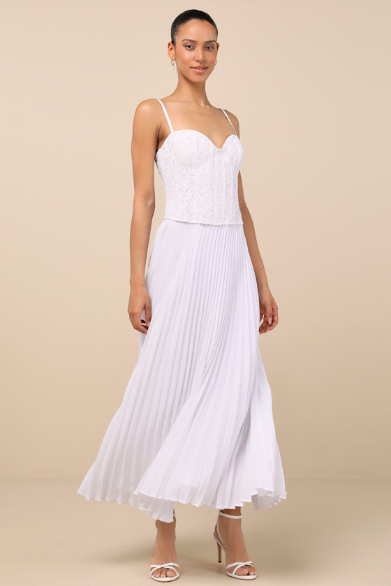 Lulus Corleone White Lace Bustier Midi Dress In White