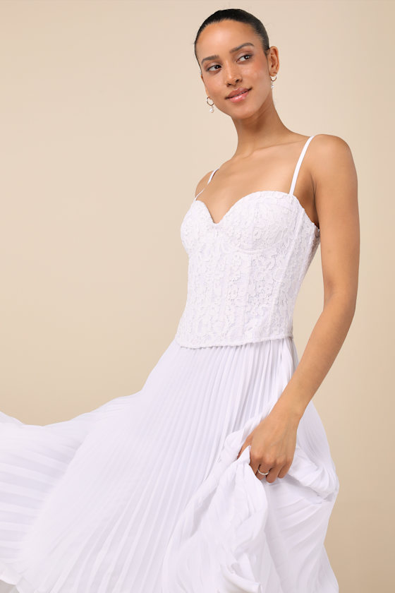 Lulus Corleone White Lace Bustier Midi Dress In White