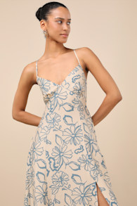 Angelika Beige Floral Sleeveless Midi Dress 3