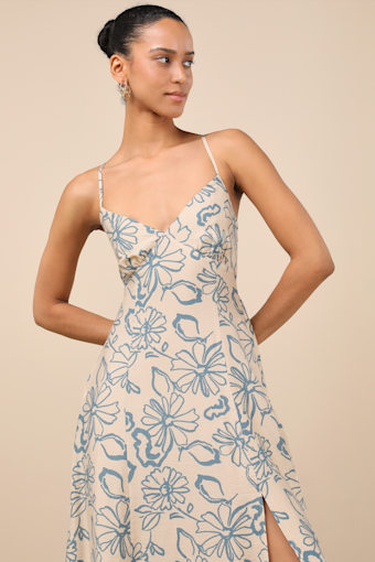 Angelika Beige Floral Sleeveless Midi Dress 3
