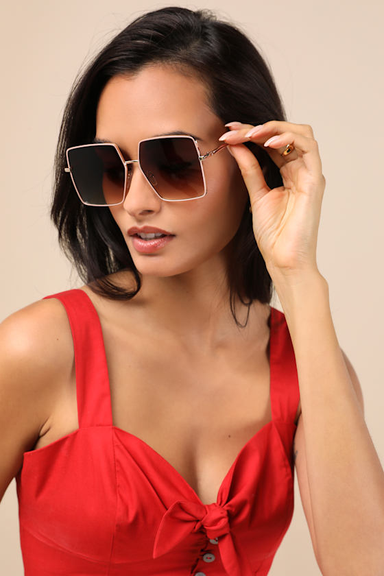 Shop Lulus Lesia Gold And Brown Oversized Square Sunglasses