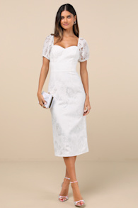 Odetta White Burnout Puff Sleeve Lace-Up Midi Dress 2
