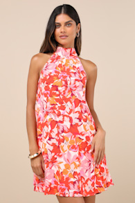 Tied Back To You Red and Pink Floral Print Mini Shift Dress 2