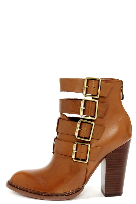 cognac leather booties with heel